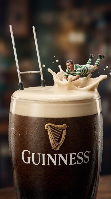 Miniature Phil diving into a pint of Guinness
